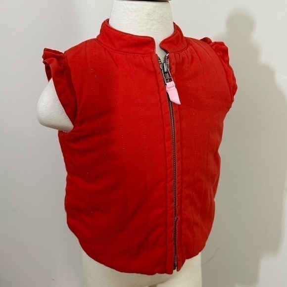 Tea sz 3  Girl toddler sz vest in a red cotton with pink lining   Ruffle sleeve - Picture 1 of 12